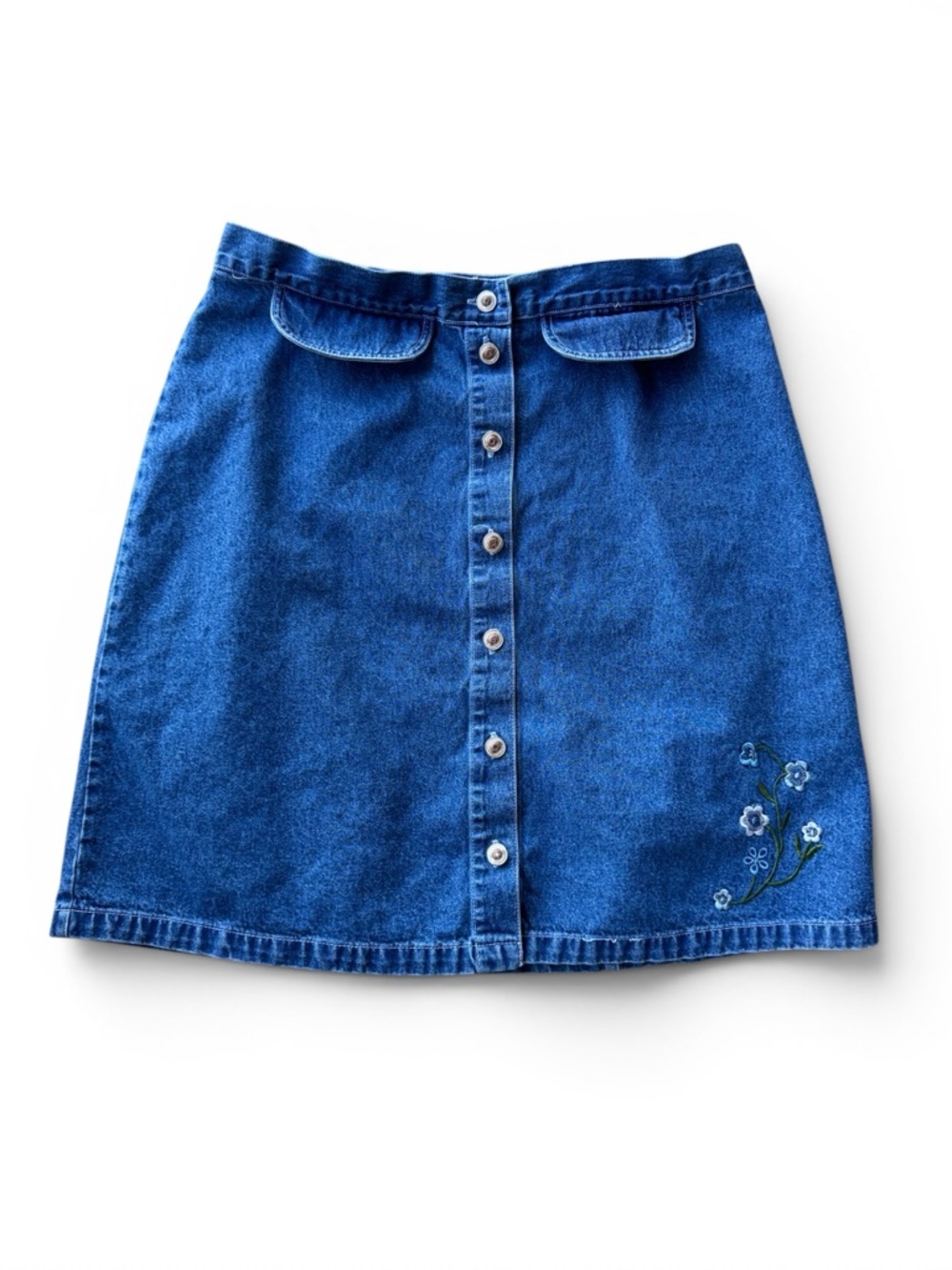 Vintage Denim Mini Skirt Embroidered Flowers Size 18 AJS Denimwear